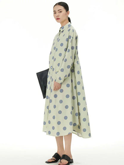 XITAO Dot Print Shirt Dress Loose Fashion Long Sleeve Turn-down Collar Women Casual Dress 2024 Spring Summer Simplicity DMJ2596