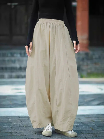 XITAO Loose Casual Literature Female Wide Leg Pants Elastic Waist All Match Autumn Solid Color Simplicity Women Pants ZYY1045