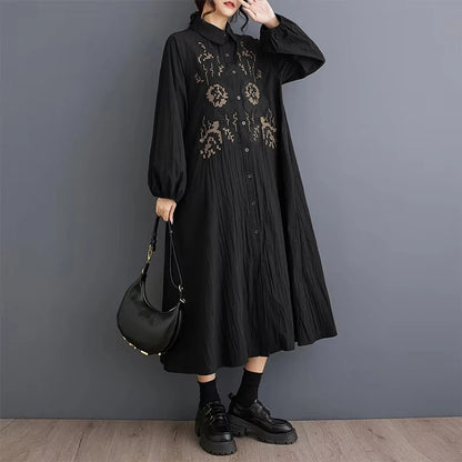 XITAO Loose Patchwork Print Women Shirt Dresses Long Sleeve Simplicity Turn Down Collar Casual Dresses 2024 Autumn GYX1046