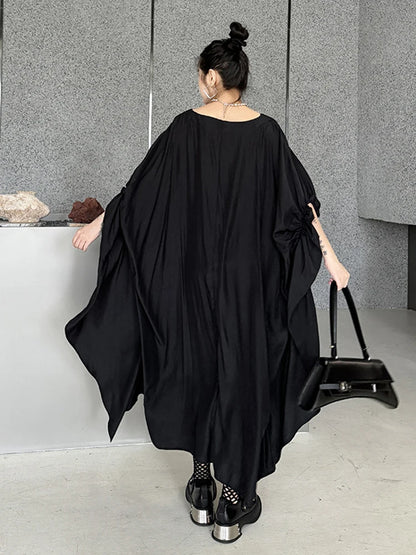 XITAO Black Irregular Batwing Sleeve Dress Loose Fashion Folds Patchwork Hem Summer New Personality Women WLD20226