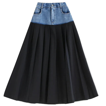 XITAO Patchwork Casual A-line Skirt Fashion Slimming All-match Simplicity Pleated Temperament Spring Women New Skirt HQQ1989