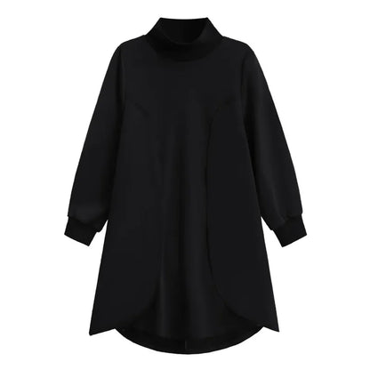 XITAO Turtleneck Split Patchwork Female Dresses Solid Color Pullover Long Sleeve Loose Personality 2024 Autumn All Match HQQ2410