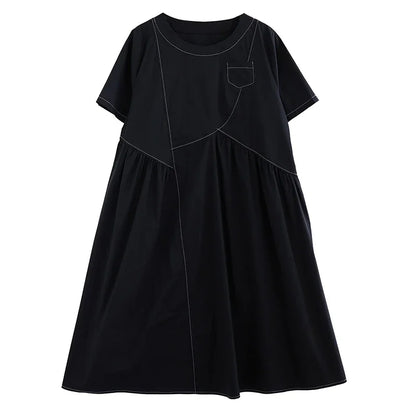 XITAO Patchwork Solid Dress Women Korea Summer New Arrival Personality Fashion Loose O-neck Short Sleeve Dress HQQ0786