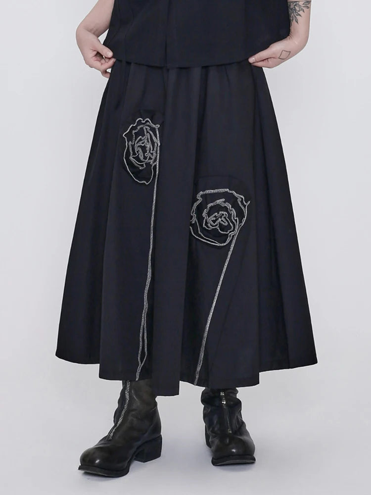 XITAO Black Casual Skirt Three-dimensional Flower Bright Line Decorate Loose Fashion Simplicity Temperament Women Skirt ZY8863