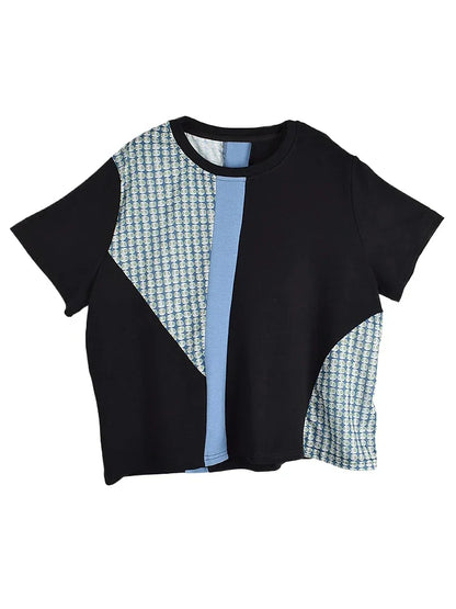 XITAO Patchwork Contrast Color Dot T-shirts O-neck Short Sleeve Pullover Casual Tops 2024 Summer New All Match Slimming GJ1043