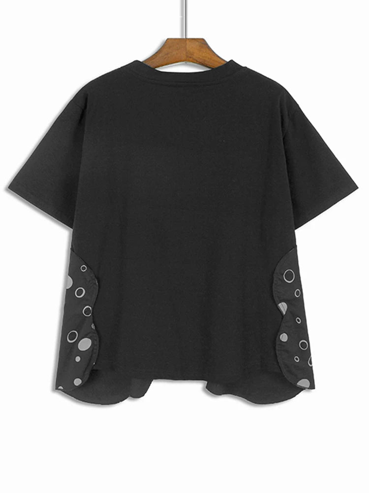 XITAO Loose Patchwork Irregular Dot T-shirts Casual O-neck All-match Short Sleeve Women Summer New Street Trend Top LYD1862