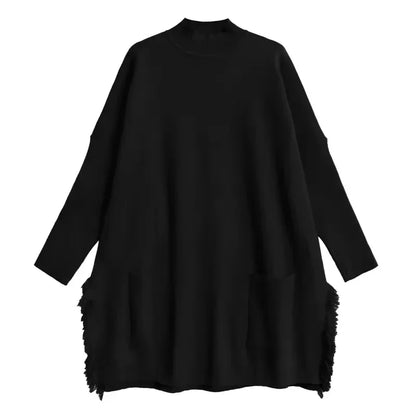 XITAO Solid Color Patchwork Loose Female Loose Pullovers 2024 Autumn Mock Neck Batwing Sleeve Casual Women Sweater ZYY1118