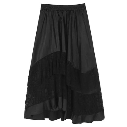 XITAO Lace Patchwork Elastic Waist Skirt Loose Slimming Casual All-match Solid Color Autumn Women New Fashion Skirt LJ1042