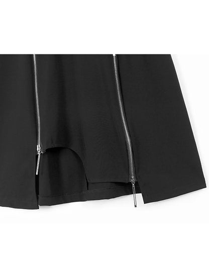 XITAO Irregular Zipper Decoration Elastic Waist A-line Skirt Pleated Loose Casual Personality Women New Fashion Skirt DMJ4109