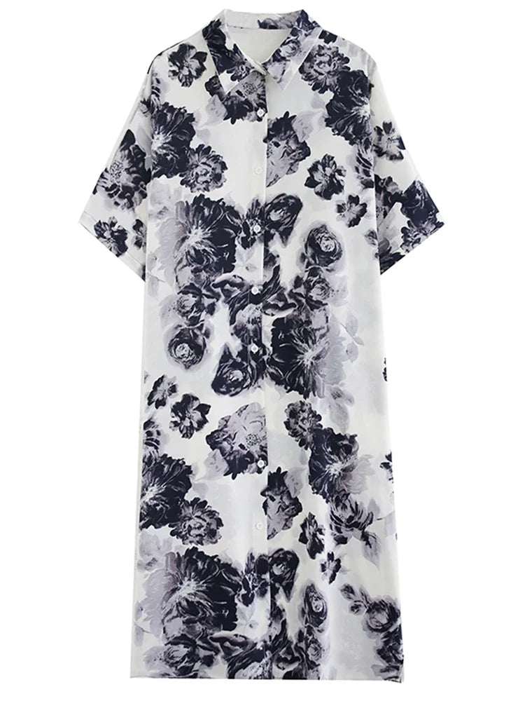 XITAO Print Casual Shirt Dress Women Female Summer New Loose Fashion Single Breasted Short Sleeve Shirt Dress HQQ0424