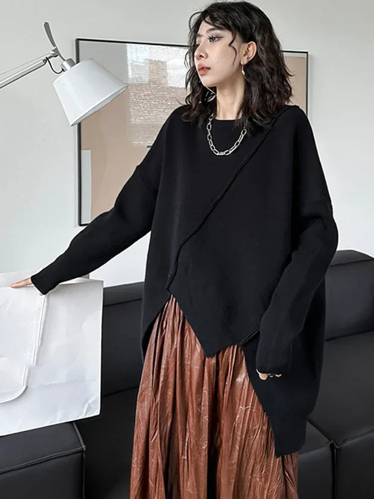 XITAO O-neck Full Sleeve Knitting Sweaters Loose Personality Irregular Fashion Solid Color Spring Women New Sweaters LYD1275