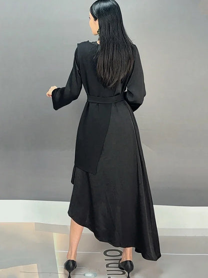 XITAO New Style Fashion Two Pieces Dress 2024 New Autumn Trendy Solid Color Long Sleeve Loose Irregular Women Dress LJ1080