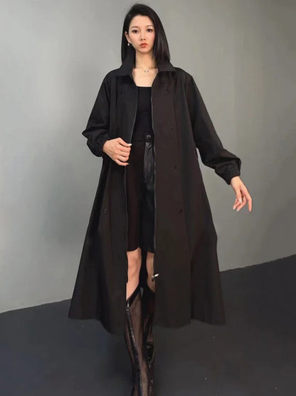 XITAO Casual Solid Color Women Trench New Arrival Turn Down Collar Zipper A-line Loose Female Long Sleeve Fashion Coat GYX1082