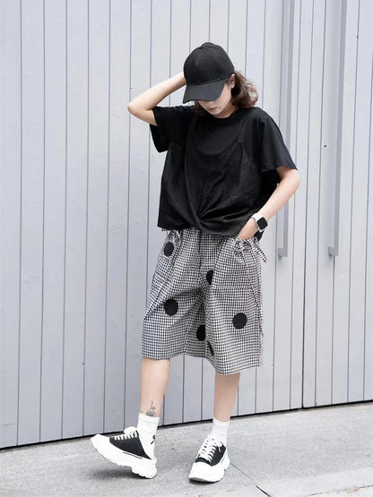 XITAO Folds Patchwork Short Sleeve T-shirts O-neck Solor Color Pullover Loose All Match Tops 2024 Summer New Fashion GJ1037