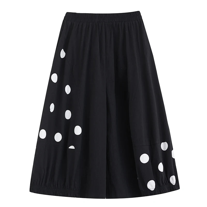 XITAO Irregular Dot Print Wide Leg Pants Loose Fashion Casual Women Casual Simplicity Calf-length Pants Spring New ZY8638