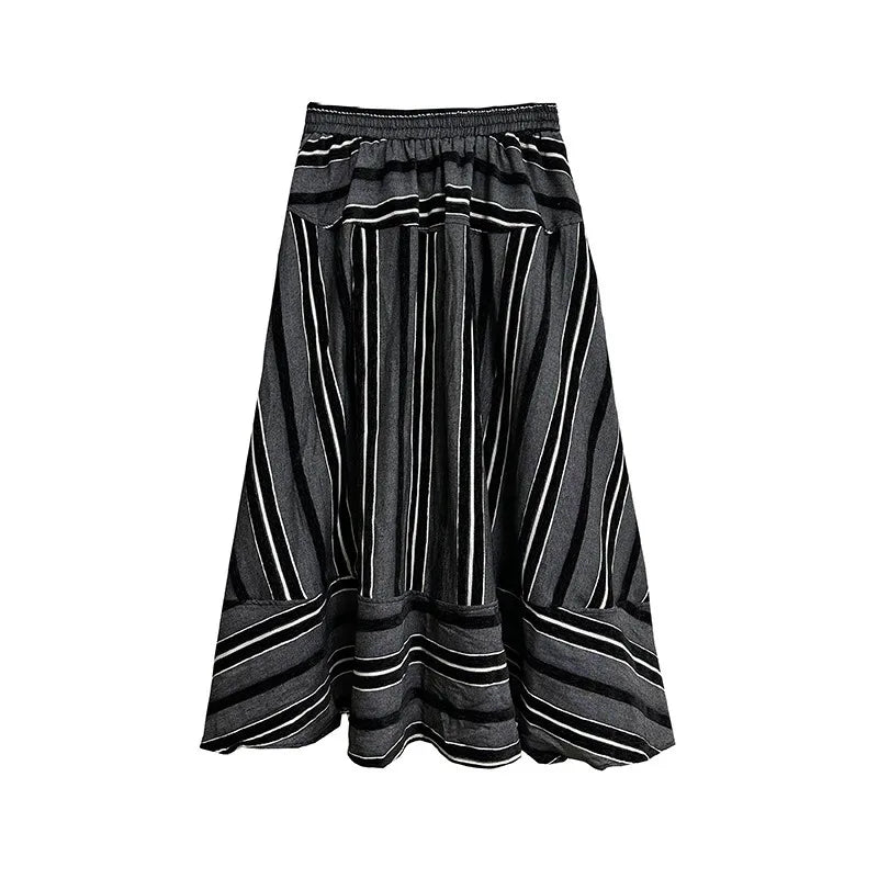 XITAO Striped Patchwork Elastic Waist Skirts A-line Loose Fashion Ankle-Length All Match Casual Skirts 2024 Autumn New HJF91533