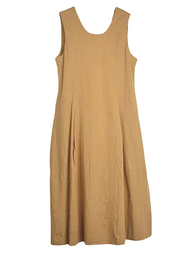 XITAO Loose Casual Simplicity Sleeveless Side Split Dress O-neck Solid Color Summer Women New All-match Dress DMJ1942