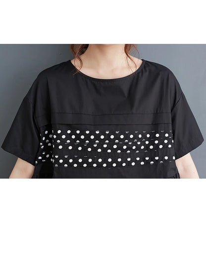 XITAO O-neck Patchwork Small Polka Dot A-line Female Dress Loose Casual Fashion All-match Summer Women Slimming Dress DMJ4186