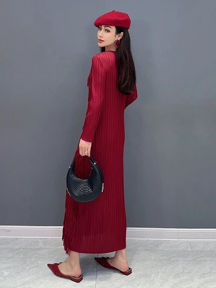 XITAO Elegant Tassel Female Dress Solid Color Casual O-Collar Full Sleeve Temperament Loose Spring Fashion Women Dress LYD1608