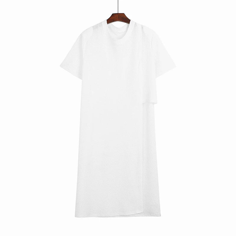 XITAO Asymmetrical Hollow Out T-shirt Dress Solid Color Loose Fashion Casual Women Summer New Long O-neck Dress 2024 LYD1888