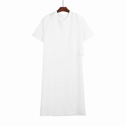 XITAO Asymmetrical Hollow Out T-shirt Dress Solid Color Loose Fashion Casual Women Summer New Long O-neck Dress 2024 LYD1888