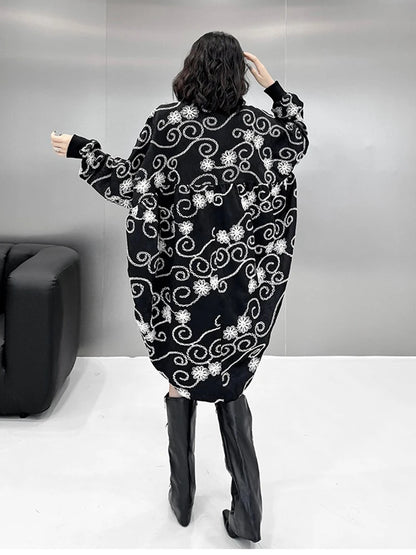 XITAO Embroidery Single Button V-neck Trench Batwing Sleeve Loose Fashion Loose Temperament Long Coat 2024 Autumn New ZY8882