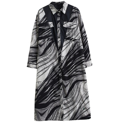 XITAO Print Casual Shirt Dress Full Sleeve Personality Patchwork Slimming Loose Fashion All-match Autumn Women Dress ZY8888