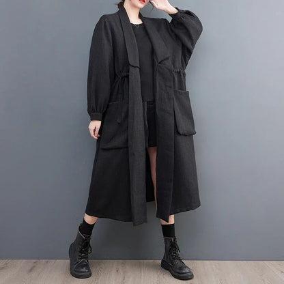 XITAO Solid Retro Trench Women Spring New Personality Fashion Loose Turn-down Collar Long Sleeved Trench DMJ2136