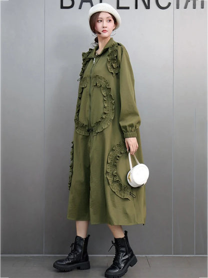 XITAO Fashion Design Casual Loose Female Dress A-line Patchwork Turn-down Collar Full Sleeve Thin Autumn Women Dress GMM1014