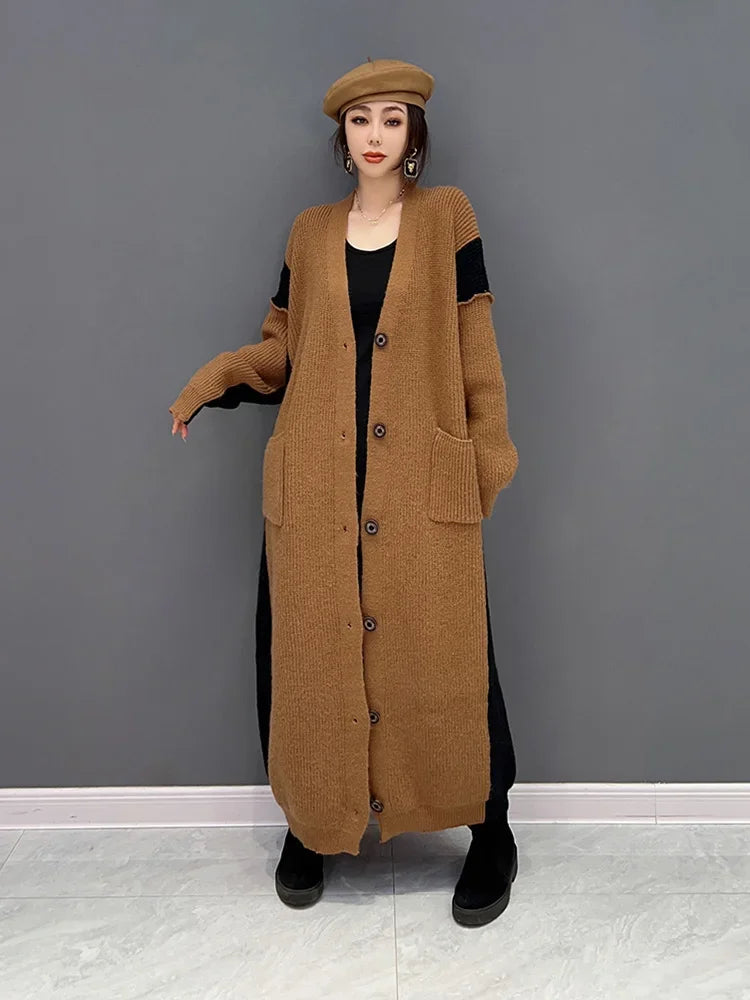 XITAO Casual Long Knitting Cardigan Contrast Color Loose Casual Contrast Color Women Sweater Coat Spring All-match New WLD10176