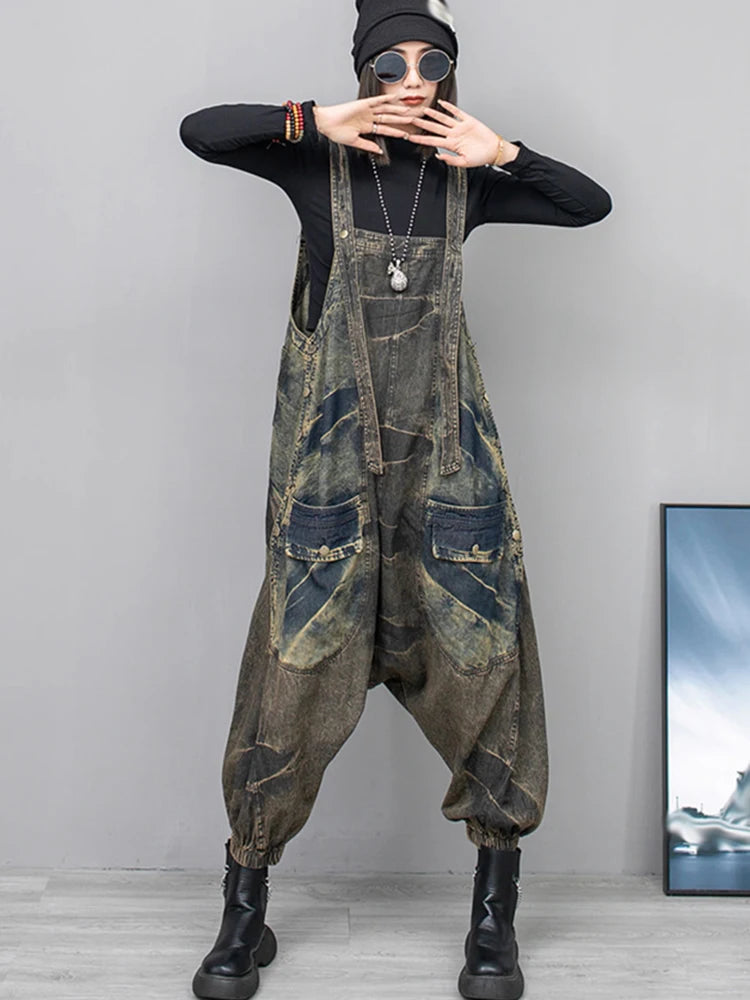 XITAO Distressed Personality Straps Jumpsuits Loose Slimming Fashion Street Trendy 2024 Spring Women New Jumpsuits DMJ3961