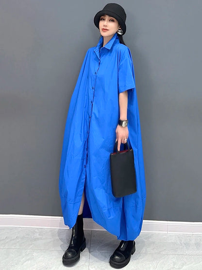 XITAO Loose Asymmetric Shirt Dress Casual Solid Color Single Breasted Women Summer New Simplicity Irregular Dress ZY8753