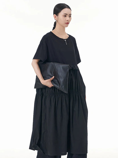 XITAO Casual Folds Dress High Opening Seam Patchwork Solid Color Loose Fashion Simplicity Women Summer New Dress  HQQ2333