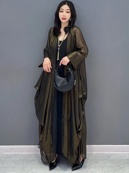 XITAO V-neck Nine Quarter Sleeve Trench Fashion Solid Color Loose Casual Temperament Summer Women New Trench HQQ2342