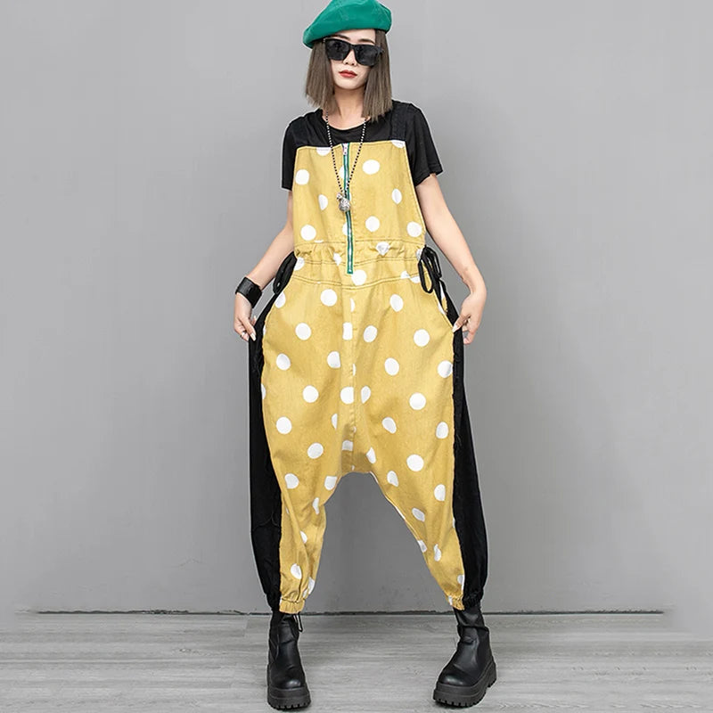 XITAO Loose Dot Patchwork Female Jumpsuits Casual Drawstring Ankle-Length Pants Spring Fashion Women New Cross-pants LYD1611