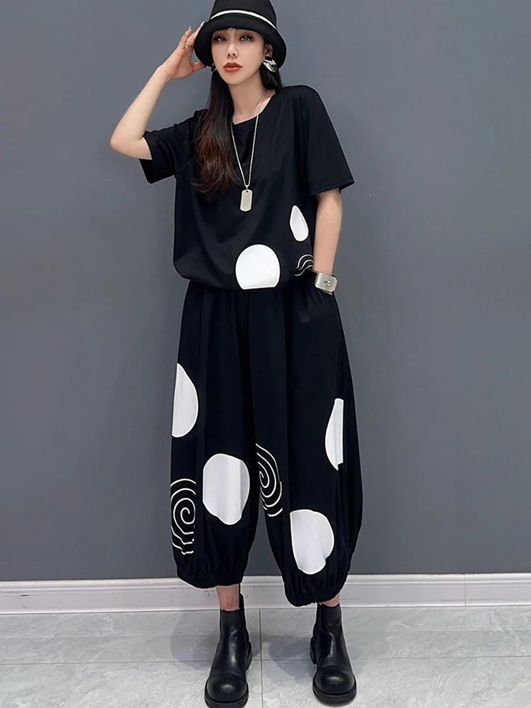 XITAO Short Sleeve T-shirt Harem Pants Two Piece Set Print Loose Casual Fashion Summer Women Street Trendy New Set DMJ4140