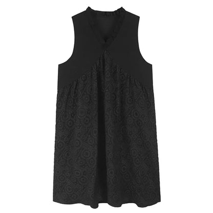 XITAO Solid Color A-line Casual V-neck Sleeveless Dress Lace Jacquard Weave Pullover New Slimming Autumn Women Dress GMM1058