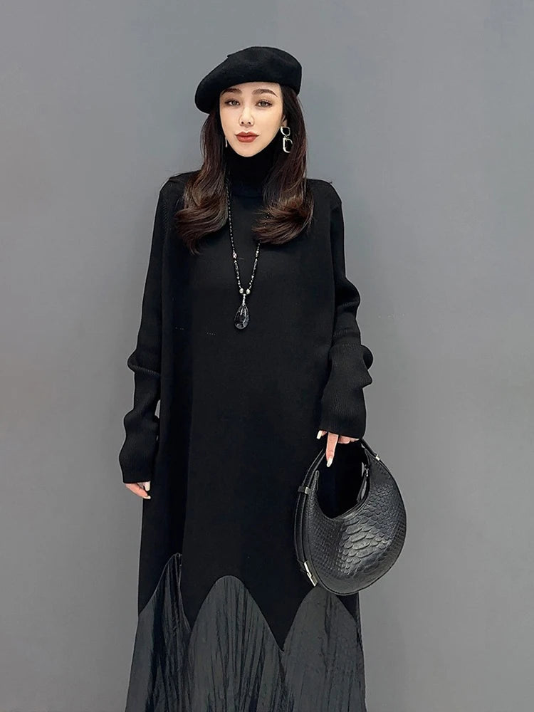 XITAO Solid Color Knitting Turtleneck Dresses Pullover Long Sleeve Loose Slimming Mid-Calf Fashion Dress 2024 Autumn New GYX1016