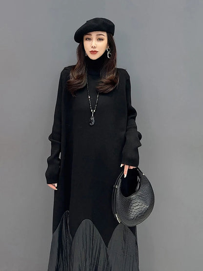 XITAO Solid Color Knitting Turtleneck Dresses Pullover Long Sleeve Loose Slimming Mid-Calf Fashion Dress 2024 Autumn New GYX1016