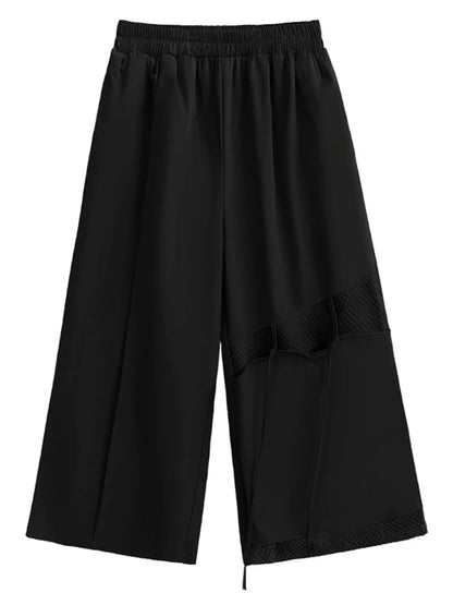 XITAO Irregular Patchwork Ankle Length Pants Pleated Elastic Waist Personality Street All-match Women Wide Leg Pants DMJ3797