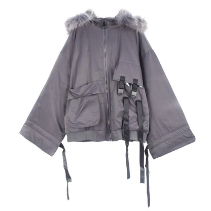 XITAO Korean Style Winter Coat Women Ribbon Pocket Short Parka Trend Hooded Zipper Tops Loose Women Clothes XJ3234