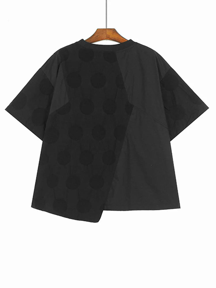 XITAO Irregular Patchwork Dot T-shirts Fashion Trend Single Breasted Hem Women Summer New Loose All-match O-neck Top LYD1861