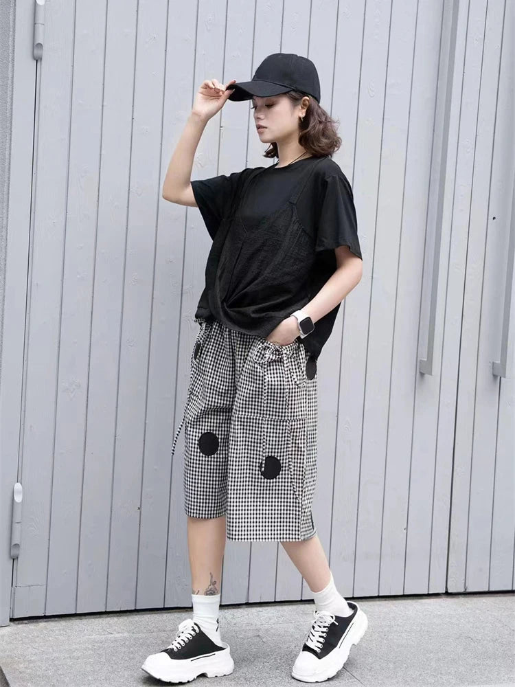 XITAO Folds Patchwork Short Sleeve T-shirts O-neck Solor Color Pullover Loose All Match Tops 2024 Summer New Fashion GJ1037