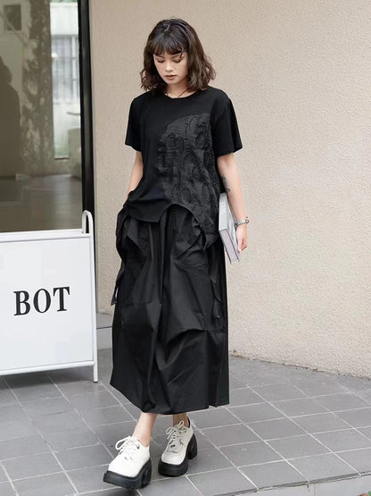 XITAO Asymmetrical Patchwork Short Sleeve T-shirts Solid Color Pullover Loose Casual Tops Summer New All Match GJ1054