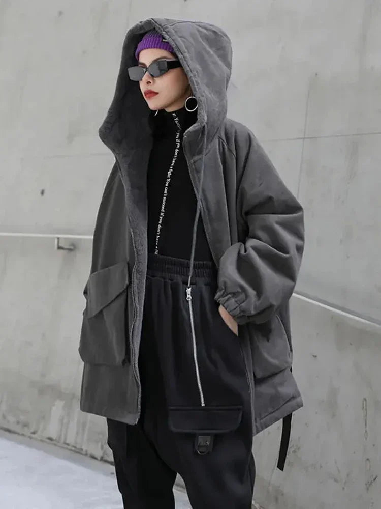 XITAO Solid Color Hooded Collar Parka Winter Women The New Bandage Letter Short Parka Coat Loose Street Fashion Casual ZY2543