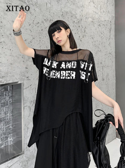 XITAO Irregular Women Casual T-shirt Loose Fashion Personality Print Top Summer New Street Trendy Women T-shirt ZY8843