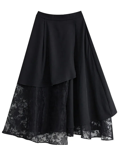 XITAO Asymmetrical Gauze Patchwork Skirt Black Loose Fashion Personality A-line Skirt Summer New Street Trendy Women WLD11722