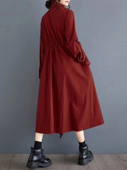 XITAO Asymmetrical Flounced Edge Female Dress Solid Color Loose Casual Pullover Mid-calf Dresses 2024 Autumn New GYX1049