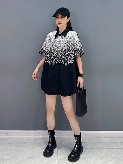 XITAO Casual Print Shirt Turn-down Collar Short Sleeve Single Breasted Loose Simplicity Summer Fashion Women New Shirt LYD1682