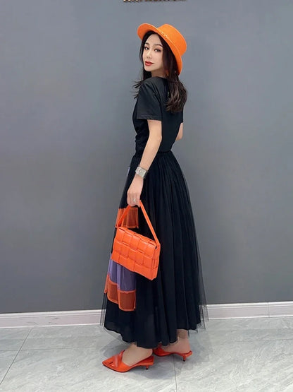 XITAO Mesh Skirt Fashion Irregular Contrast Color Patchwork Skirt Female Spring New All-match Street Trendy Women HQQ1386